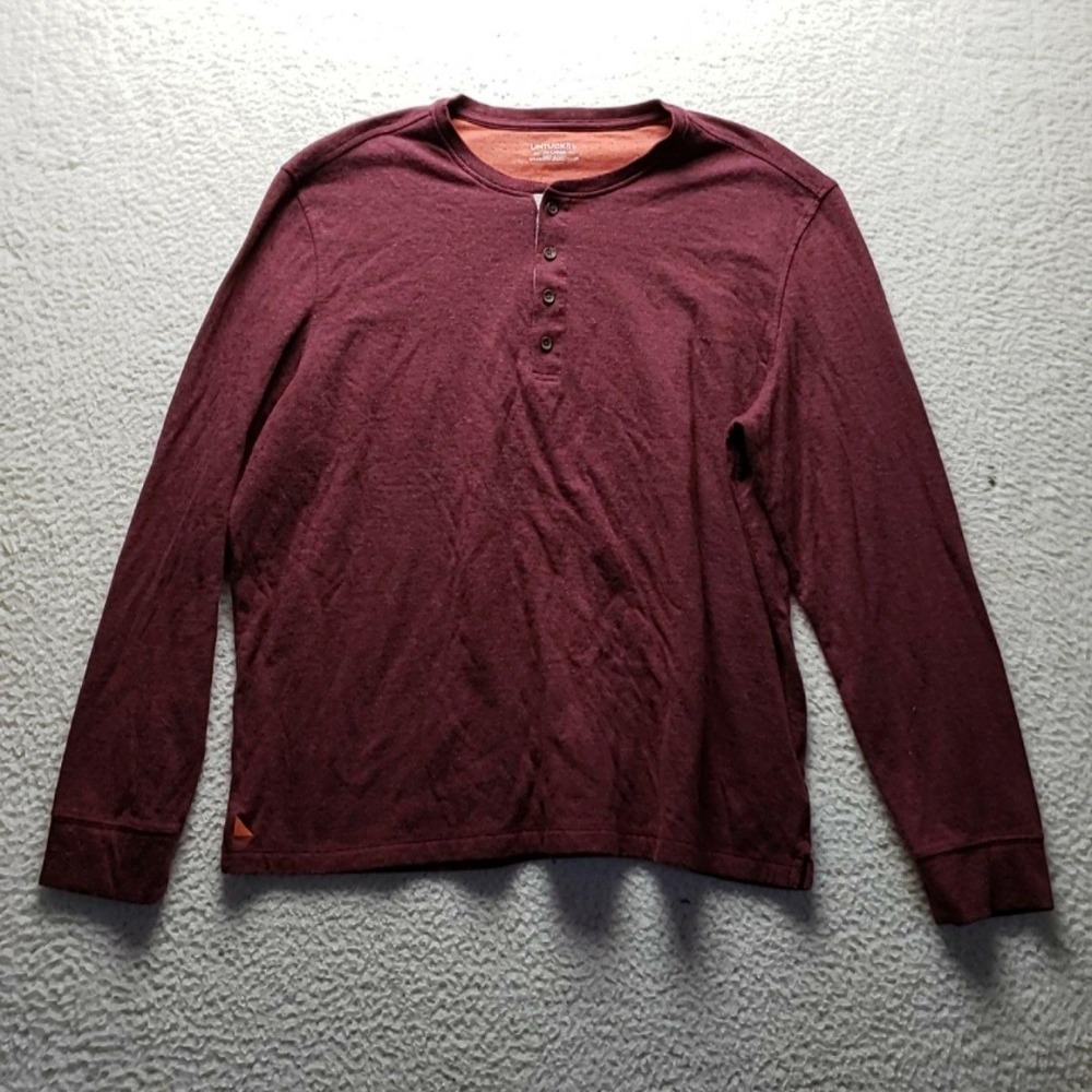 UNTUCKit Shirt Mens 2XL Red Long Sleeve Henley Tagless Cotton Blend Jersey Tee